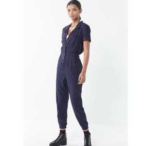 Navy Lucy Collard Button-Front Jumpsuit